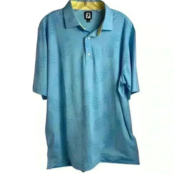 FootJoy Men's Pineapple Polo Shirt Blue‎ Size L Limited Edition Casual